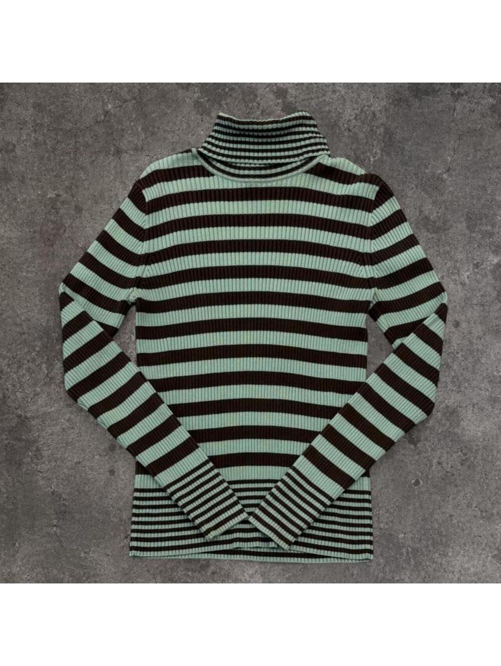 Beautiful Y2K Gap Green & Brown Striped Turtleneck Sweater